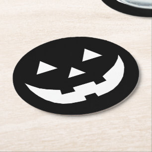 Halloween Schwarz-weiße Kürbislaterne beängstig Runder Pappuntersetzer