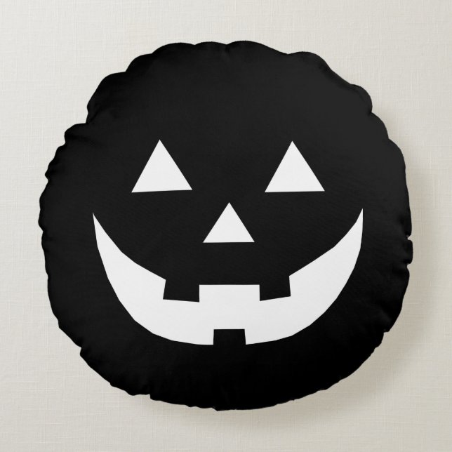 Halloween Schwarz-weiße Kürbislaterne beängstigend Rundes Kissen (Vorderseite)