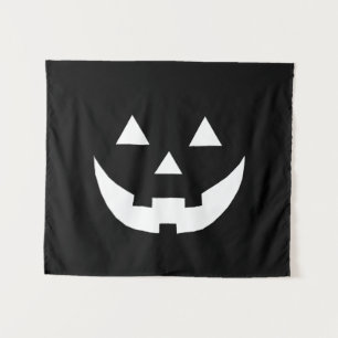 Halloween Schwarz-weiße Kürbislaterne beängstigend Wandteppich