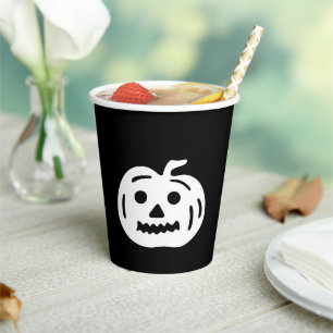 Halloween Schwarz-weiße Kürbislaterne Pappbecher