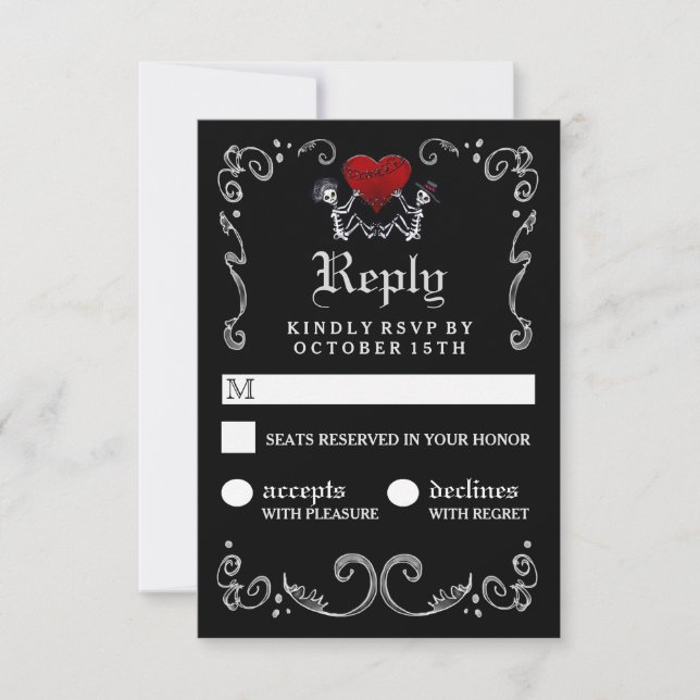 Halloween Schwarz-weiße Skelette mit Herz-UAWG RSVP Karte (Vorderseite)