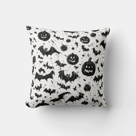 Halloween Schwarz-weißer Jack O'Lantern Bat Doodle Kissen