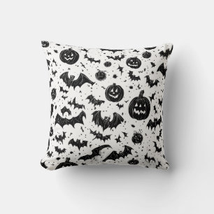 Halloween Schwarz-weißer Jack O'Lantern Bat Doodle Kissen