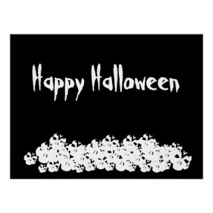 Halloween Schwarz-weißer Schädelhaufen Poster