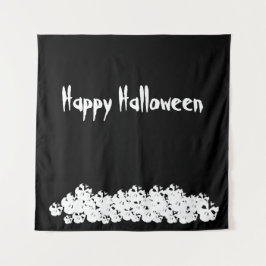 Halloween Schwarz-weißer Schädelhaufen Wandteppich