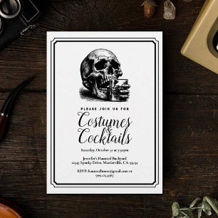 Halloween Schwarze Gothic-Totenkopf-Kostüm-Party Einladung
