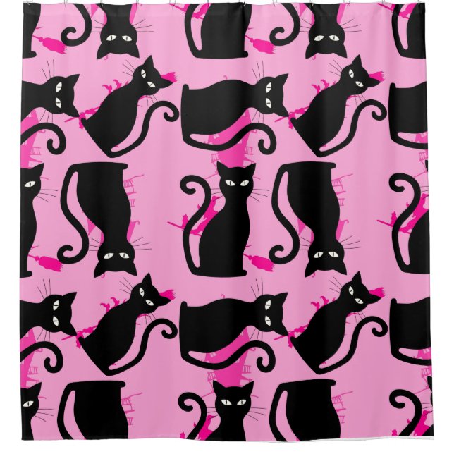 halloween schwarze Hexe pink Duschvorhang (Vorderseite)