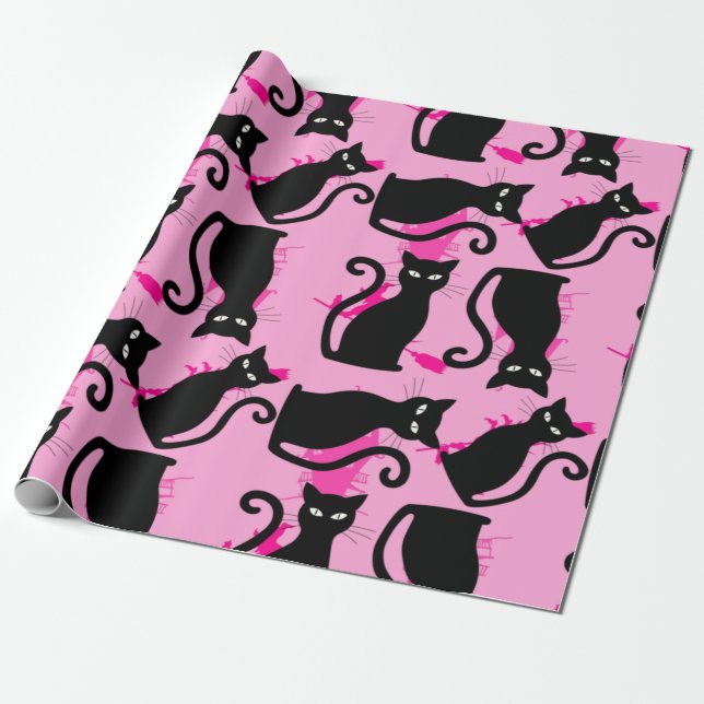 halloween schwarze Hexe pink Geschenkpapier (Ungerollt)