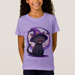 Halloween-Schwarze Katze als Hexenhut verkleidet T-Shirt