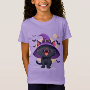 Halloween-Schwarze Katze als Hexenhut verkleidet T-Shirt