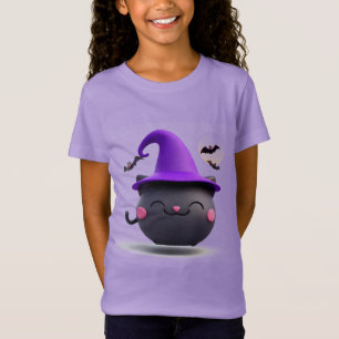 Halloween schwarze Katze als Hexenhut verkleidet T-Shirt