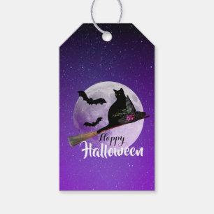 Halloween-Schwarze Katze auf Besen Vollmond Geschenkanhänger