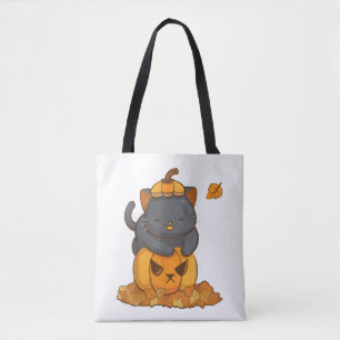 Halloween Schwarze Katze auf Kürbis mit Herbst Tasche