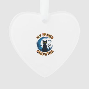 Halloween-Schwarze Katze Blaue Mond Fledermäuse_1 Ornament