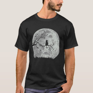 Halloween-Schwarze Katze, die das Vollmond-Kostüm T-Shirt