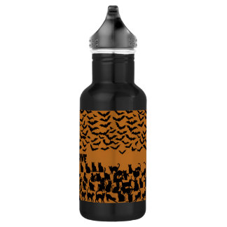 Halloween schwarze Katze Fledermaus Orange Grusel Edelstahlflasche