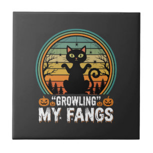 Halloween schwarze Katze fletscht meine Zähne Retr Fliese