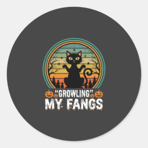 Halloween schwarze Katze fletscht meine Zähne Retr Runder Aufkleber