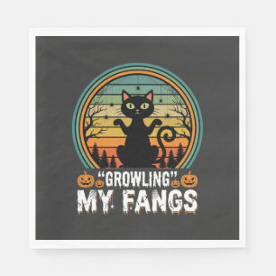 Halloween schwarze Katze fletscht meine Zähne Retr Serviette