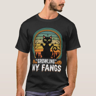 Halloween schwarze Katze fletscht meine Zähne Retr T-Shirt