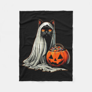 Halloween-Schwarze-Katze-Geist-Kostüm-Kürbis 1 Fleecedecke