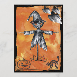 Halloween-Schwarze-Katze-Gespenst Einladung