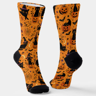 Halloween-Schwarze Katze, gruselige Katzen-Kürbism Socken