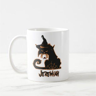 Halloween schwarze Katze Hexe gruselige Spinnen Kaffeetasse