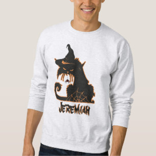 Halloween schwarze Katze Hexe gruselige Spinnen Sweatshirt