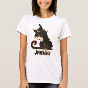Halloween schwarze Katze Hexe gruselige Spinnen T-Shirt