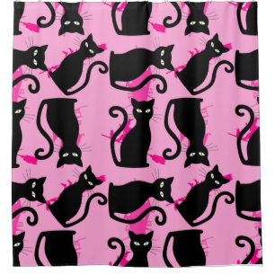 halloween schwarze katze hexe rosa duschvorhang