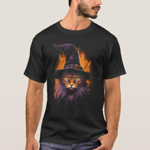 Halloween schwarze Katze Hexenhut gruseliger Kätzc T-Shirt