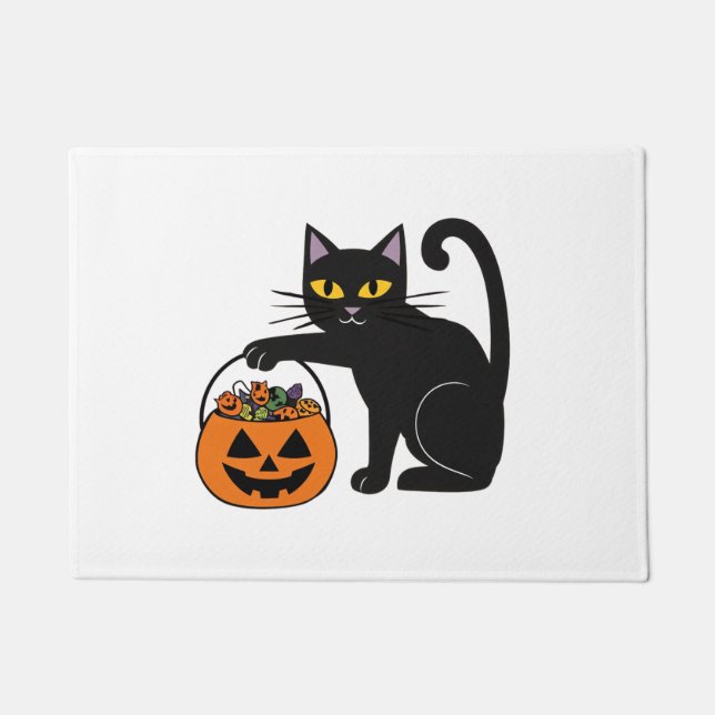 Halloween schwarze Katze Jack O' Lantern Kürbis Sü Fußmatte (Vorderseite)
