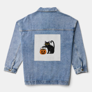 Halloween schwarze Katze Jack O' Lantern Kürbis Sü Jeansjacke