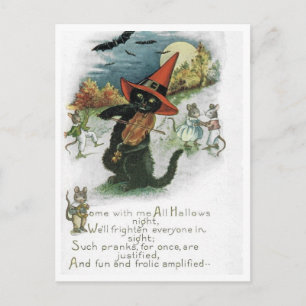 Halloween-Schwarze-Katze-Kätzchen-Mäuse-Maus-Postk Postkarte