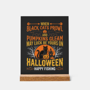 Halloween-Schwarze-Katze-Kürbis-Glückliches-Angeln Acrylschild