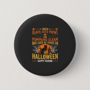 Halloween-Schwarze-Katze-Kürbis-Glückliches-Angeln Button