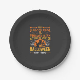 Halloween-Schwarze-Katze-Kürbis-glückliches-Angeln Pappteller