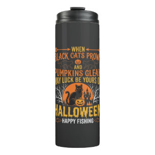Halloween-Schwarze-Katze-Kürbis-glückliches-Angeln Thermosbecher