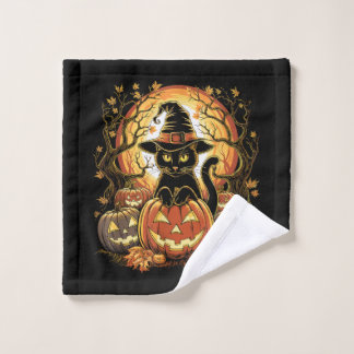 Halloween schwarze Katze Kürbis Hexenkatze Gruseli Badhandtuch Set