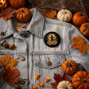 Halloween schwarze Katze Kürbis Hexenkatze Gruseli Button