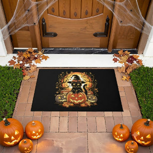 Halloween schwarze Katze Kürbis Hexenkatze Gruseli Fußmatte