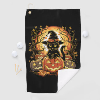 Halloween schwarze Katze Kürbis Hexenkatze Gruseli Golfhandtuch