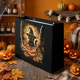 Halloween schwarze Katze Kürbis Hexenkatze Gruseli Große Geschenktüte