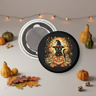 Halloween schwarze Katze Kürbis Hexenkatze Gruseli Magnet