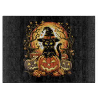 Halloween schwarze Katze Kürbis Hexenkatze Gruseli Schneidebrett