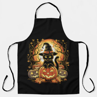 Halloween schwarze Katze Kürbis Hexenkatze Gruseli Schürze