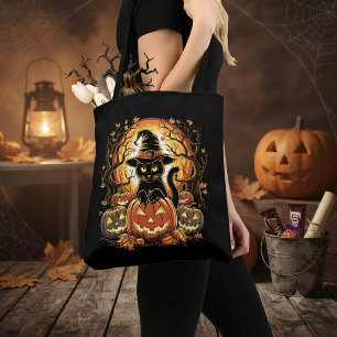 Halloween schwarze Katze Kürbis Hexenkatze Gruseli Tasche