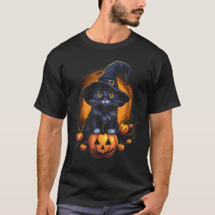Halloween-Schwarze-Katze-Kürbis-Jack-o-Laterne-Kos T-Shirt