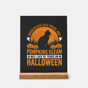 Halloween schwarze Katze Kürbis Mond Design_1 Acrylschild